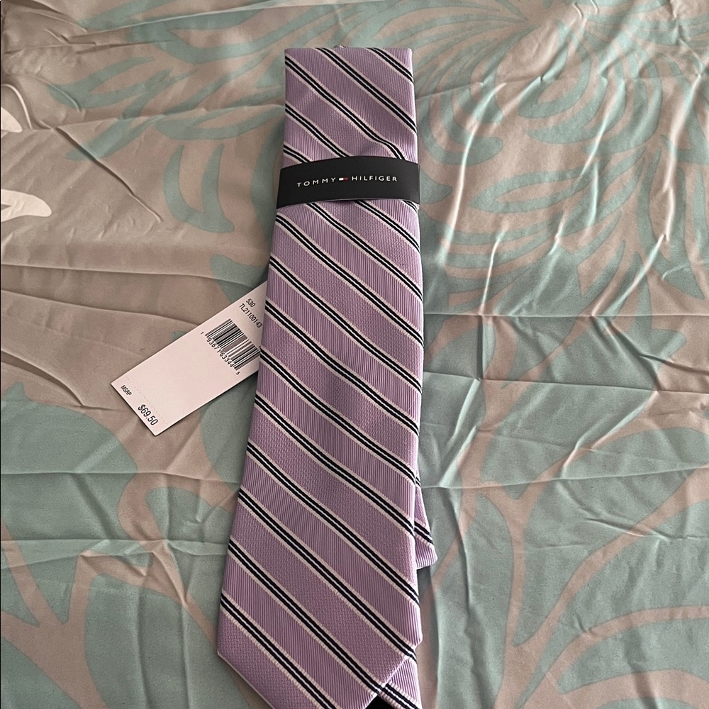Tommy Hilfiger Lavender and Black Striped Tie